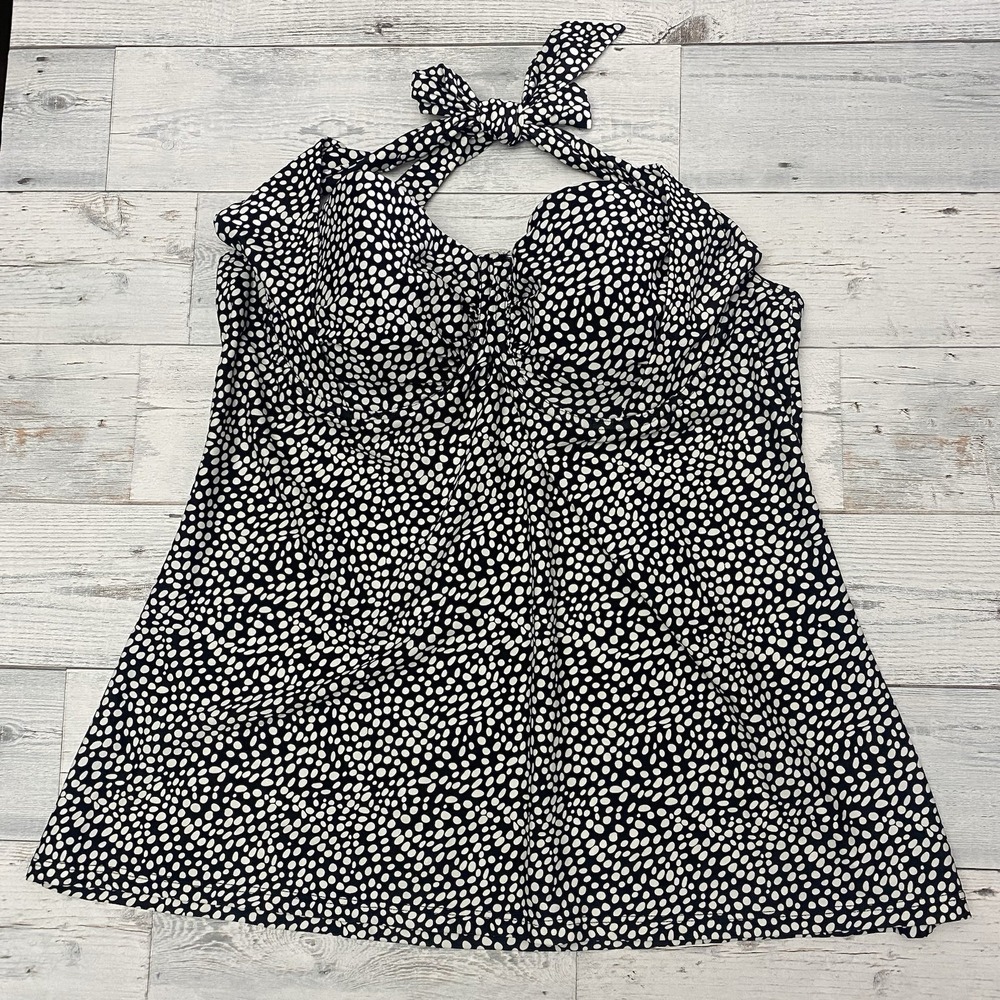 Smart & Sexy Swim Tankini Top Womens 38D Black White Dot Halter Swimwear Beach